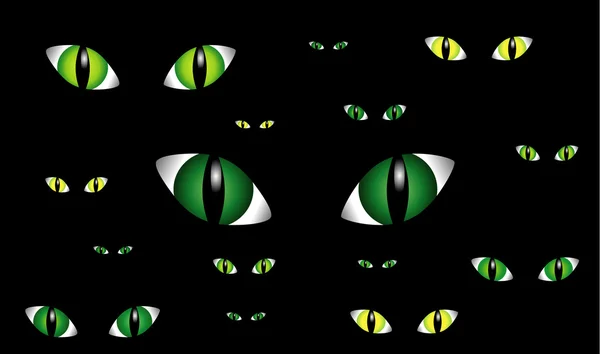 Olhos Gato Verde Que Brilham Escuro — Vetor de Stock