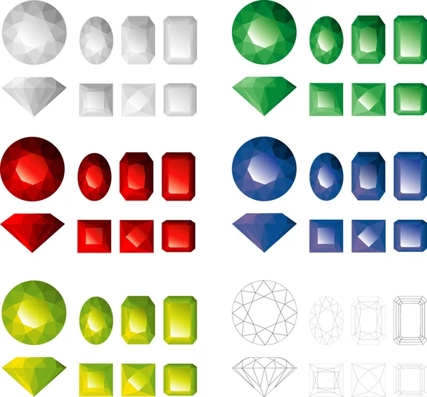 不同的颜色和小平面类型的 Jems — 图库矢量图片