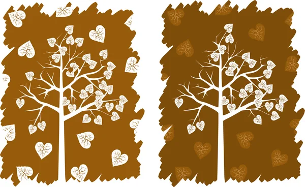 White Hearts Tree Broun Background — Stock Vector