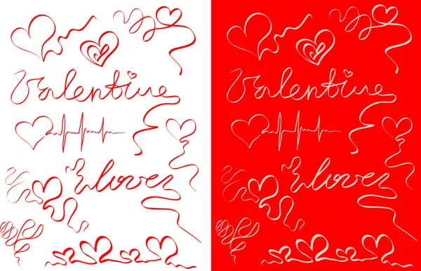 Ornamental Hearts Inscriptions White Red Colours — Stock Vector