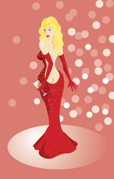 La blonde dans le rouge — Image vectorielle