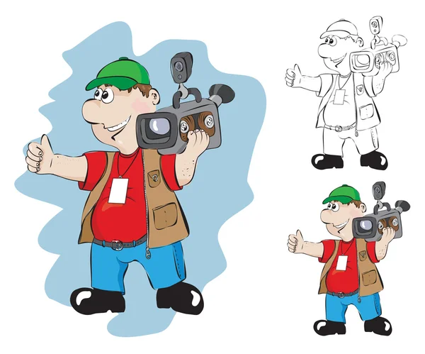 Cartoon Man Holding Videocamera Hand — Stock Vector