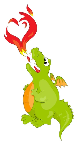 Vector Fire Spitting Dragon Fire Form Heart — Stock Vector