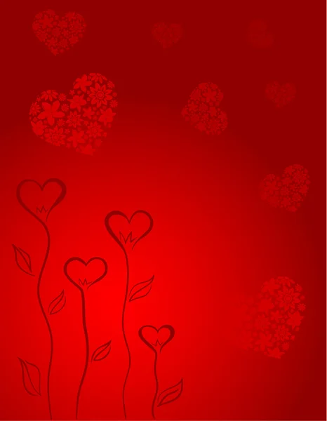 心脏在红色背景上的窗体中的植物 — 图库矢量图片