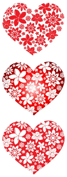Floral hearts collection — Stock Vector