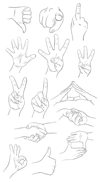 Collection Vector Hand Gestures Contours — Stock Vector