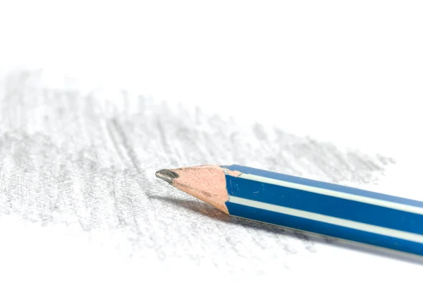 Blauer Bleistift Zeichnet Auf Weißem Papier — Stockfoto