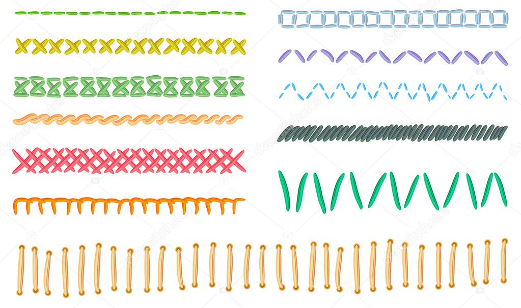 Vector collection of different form and color stitches