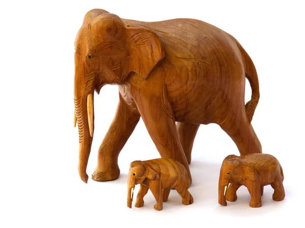 Family of wooden Thai elephants Stock Photo