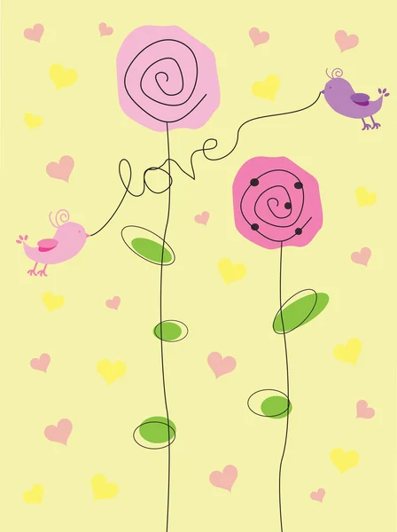 Valentine Amo Pássaros Com Flores — Vetor de Stock