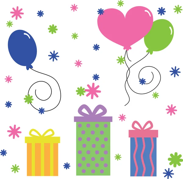 Ballons Anniversaire Cadeaux Temps Fête — Image vectorielle