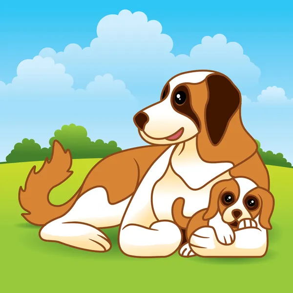 Cachorro con madre — Vector de stock