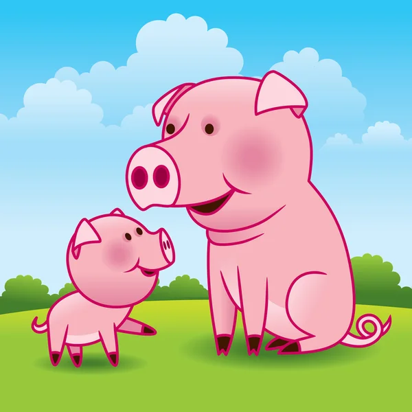 Mother Pig and Piglet — Stock Vector