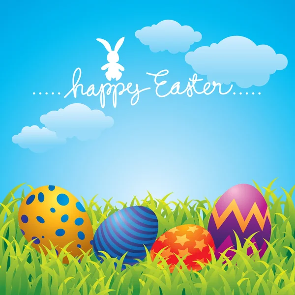 Tarjeta Felicitación Pascua Con Huevos Conejo — Vector de stock