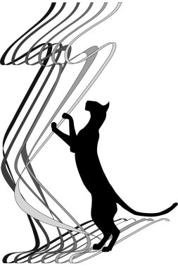 Cat playing with a thread clipart