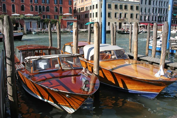 stock image Two new motorboats made fast on Grand Canal, Venice, Italy