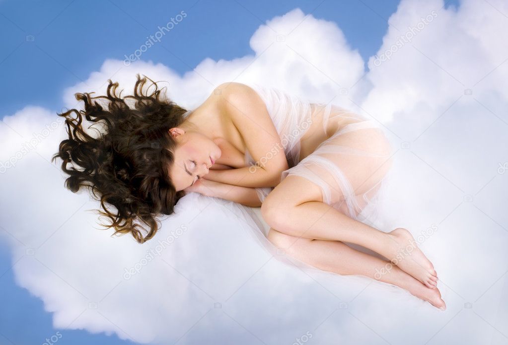 Woman lying on clouds