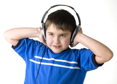 Portrait of boy in earpiecess clipart