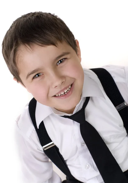 Portrait Happy Joyful Beautiful Little Schoolboy Isolated White Background — Stock Photo, Image
