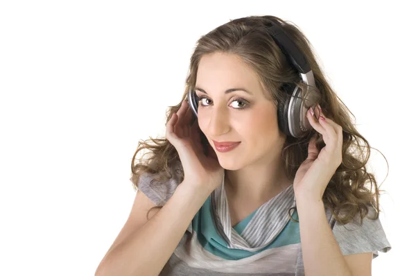 Hübsches Junges Mädchen Hört Musik — Stockfoto