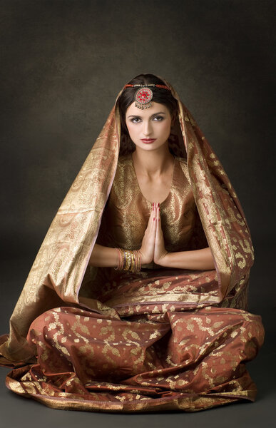 Beautiful brunette portrait with traditional indian costume