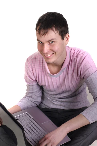 Dizüstü bilgisayar ile portraite adam — Stok fotoğraf