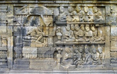 Stone carving in the Borobudur temple clipart