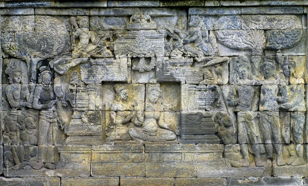 Détail du relief sculpté à Borobudur sur Java — Photo