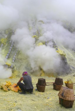 Extracting sulphur inside Kawah Ijen crater clipart