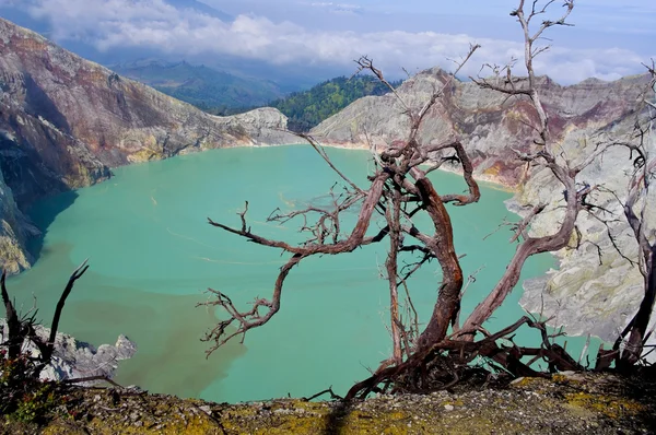 stock image Sulphatic lake in a crater of volcano Ijen. Indonesia