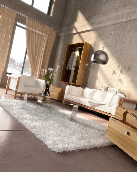 Renderização Interior sala de estar — Fotografia de Stock