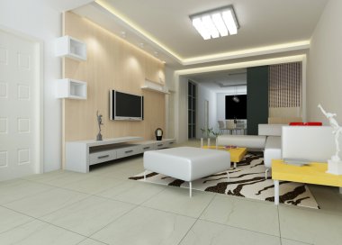 Interior fashionable living-room rendering clipart