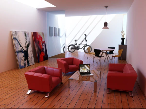 Rendering ruang tamu dengan gaya interior — Stok Foto