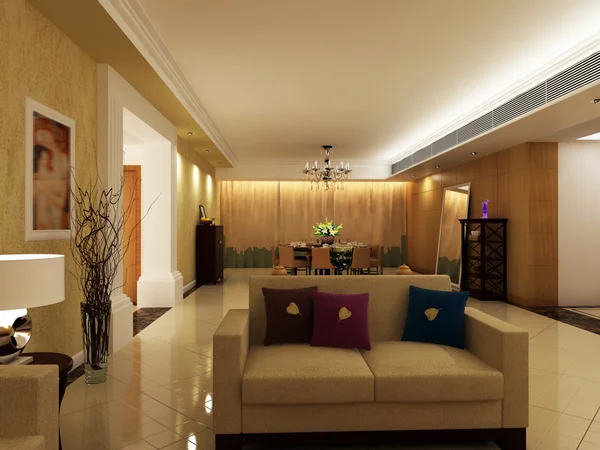 Rendering ruang tamu dengan gaya interior — Stok Foto