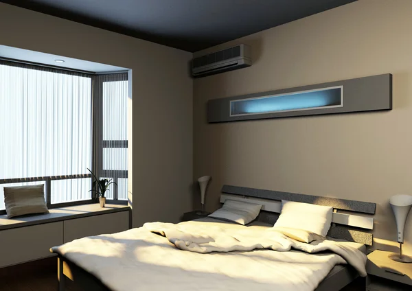침대 룸에 초점을 맞춘 홈 인테리어의 렌더링 — 스톡 사진