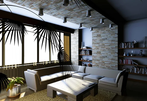Interieur modieuze woonkamer rendering — Stockfoto