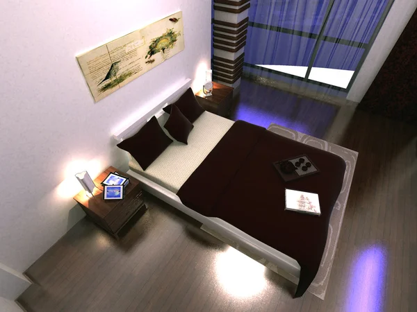 침대 룸에 초점을 맞춘 홈 인테리어의 렌더링 — 스톡 사진