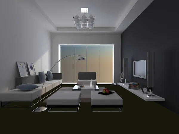 Vykreslování obývací pokoj — Stock fotografie