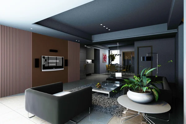 Interior fashionable living-room rendering — Stock Photo, Image