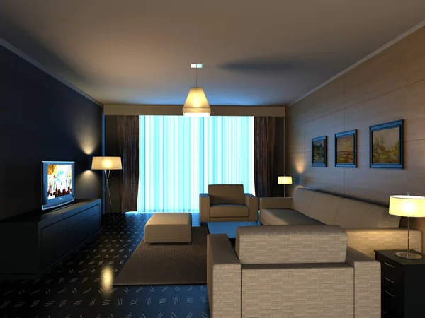 Interior fashionable living-room rendering Stock Photo