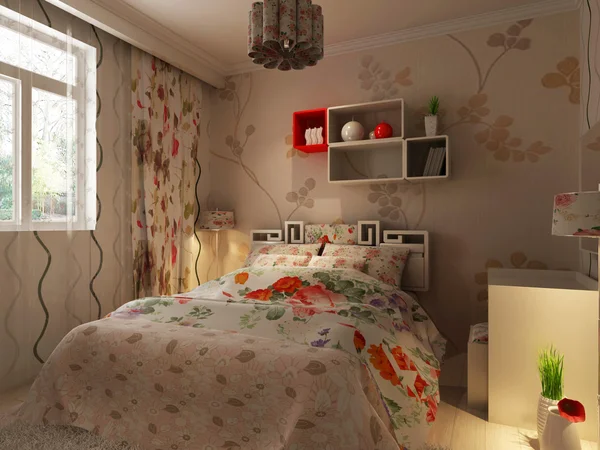 Rendering of home interior focused on bed room — Stock Photo, Image