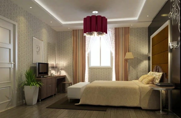 Rendering van interieur gericht op bed kamer — Stockfoto