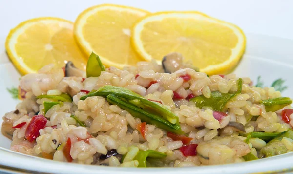 stock image Japanese dish with shrimps and a lemon