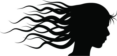 A silhouette of a head with hair in the wind. clipart