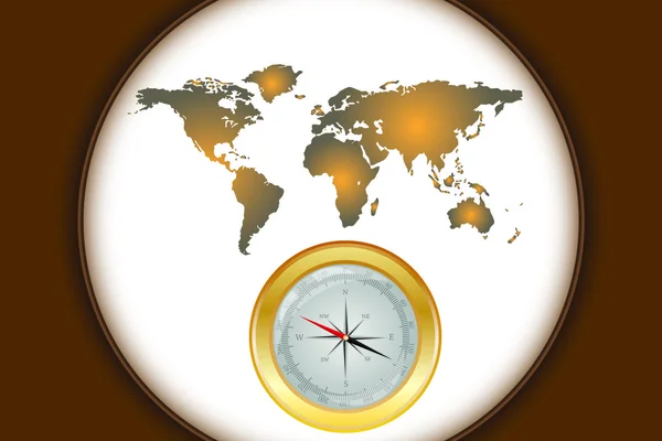 Kompas Mapa Świata — Wektor stockowy