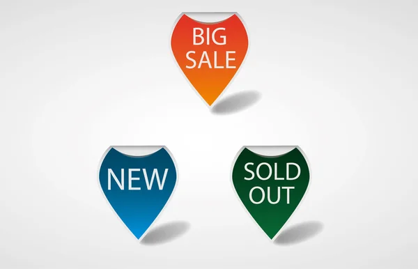 Ronde etiketten / stickers voor grote verkoop, nieuwe en uitverkochte artikelen — Stockvector