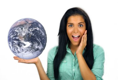 Beautiful Excited Teen Latina Holds the Earth clipart