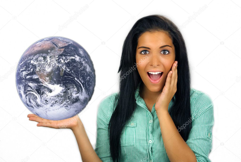 Beautiful Excited Teen Latina Holds the Earth