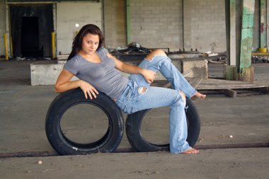 Sexy Brunette with Tattered Jeans (1) clipart