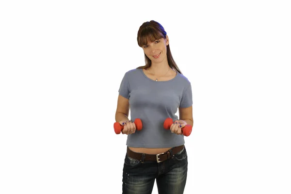 Beautiful Brunette with Hand Weights (2) — Stock Photo, Image